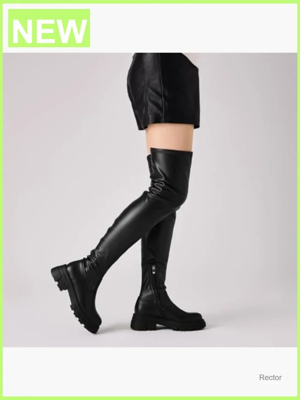 Over The Knee Boots Chunky Heel Platform Lug Sole Stretchy Faux Leather Side